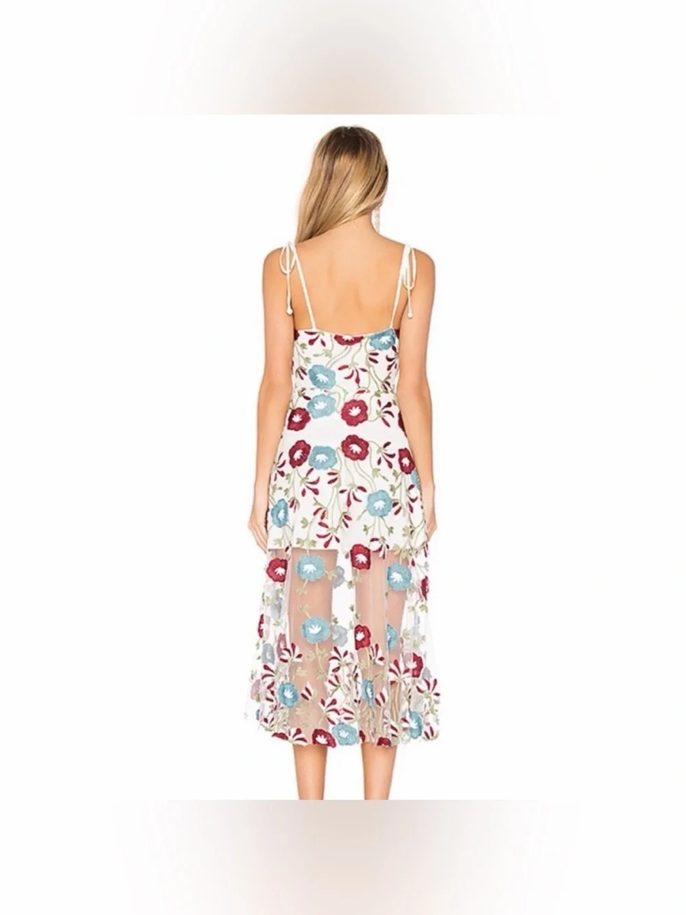 Tularosa Charlotte Embroidered Floral Tulle Overlay Sleeveless Midi Dress - Picture 7 of 7